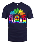 Colorful Human Rights T-Shirt Pride Flower Graphic - navy t-shirt on white background