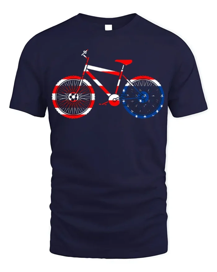 American Flag Bike T-Shirt 4th of July Biker Tee - navy t-shirt on white background