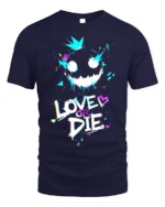 Love or Die Glitch Art T-Shirt Urban Punk Graphic - navy t-shirt on white background