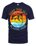 Keep The Sea Plastic Free Dolphin T-Shirt Eco Graphic - navy t-shirt on white background