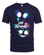 Just Friends Splatter Face T-Shirt Funny Streetwear Tee - navy t-shirt on white background