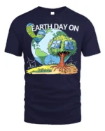 Earth Day On T-Shirt Eco Friendly Solar Tree Graphic - navy t-shirt on white background