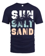 Sun Salt Sand T-Shirt Retro Summer Beach Vibe Tee - navy t-shirt on white background