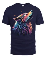 Cosmic Wolf T-Shirt Galaxy Animal Art Graphic Tee - navy t-shirt on white background
