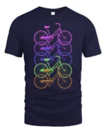 Retro Rainbow Bicycle T-Shirt Colorful Cycling Tee - navy t-shirt on white background