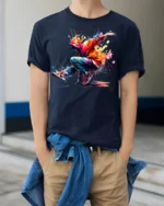 Colorful Breakdancer T-Shirt HipHop Urban Streetwear - model wearing navy shirt, hands in pockets