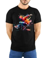 Colorful Breakdancer T-Shirt HipHop Urban Streetwear - model wearing black shirt, hands behind back