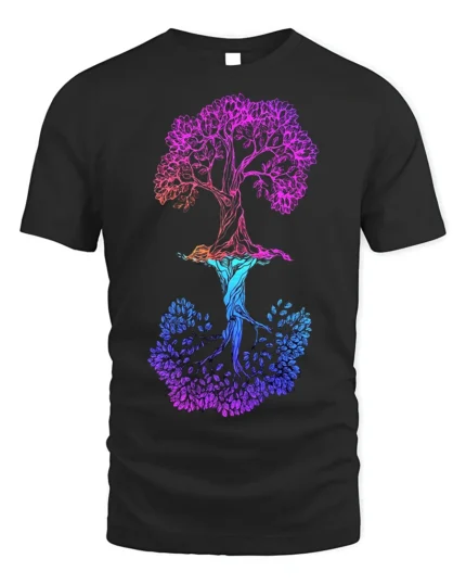 Dual Tree of Life T-Shirt Colorful Nature Graphic Tee - black t-shirt on white background
