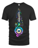 Colorful Music Lover T-Shirt Piano Treble Clef Design - black t-shirt on white background