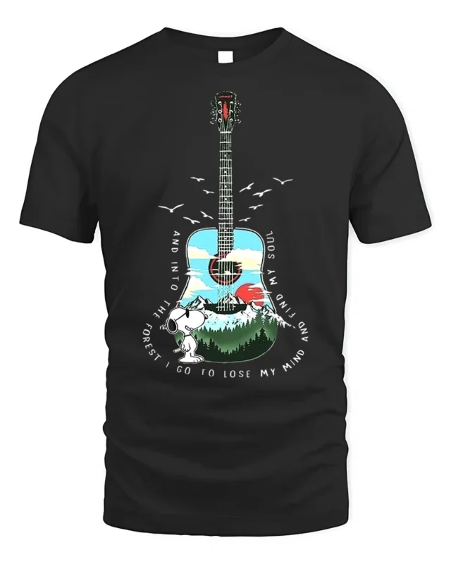 Snoopy Guitar Forest T-Shirt Nature Music Lover Tee - black t-shirt on white background