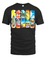 Colorful Summer Beach Vibes T-Shirt Fun Tropical Print - black t-shirt on white background