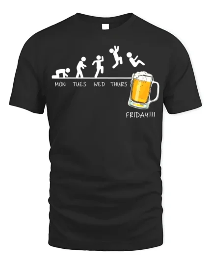 Funny Friday Beer Evolution T-Shirt for Weekend Lovers - black t-shirt on white background