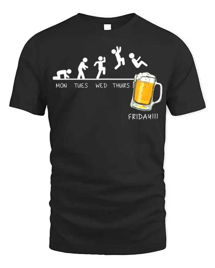 Funny Friday Beer Evolution T-Shirt for Weekend Lovers - black t-shirt on white background
