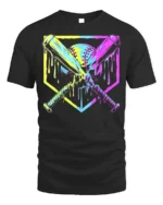 Dripping Neon Baseball Bats Graphic T-Shirt for Players - black t-shirt on white background