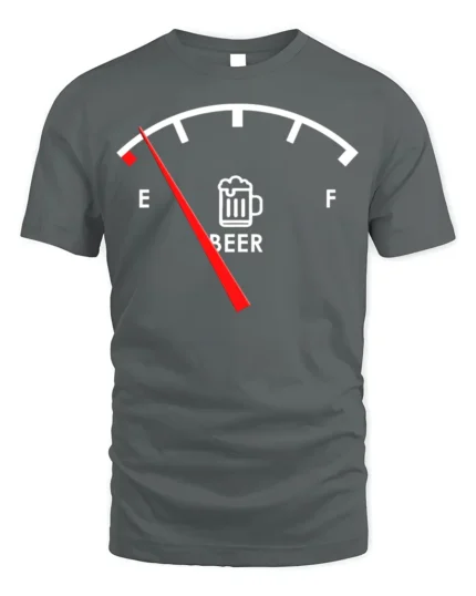 Funny Beer Gauge T-Shirt Low on Beer Fuel Drink - gray t-shirt on white background