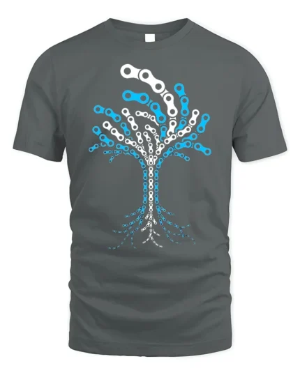 Tree of Life Bike Chain Graphic T-Shirt for Men - gray t-shirt on white background