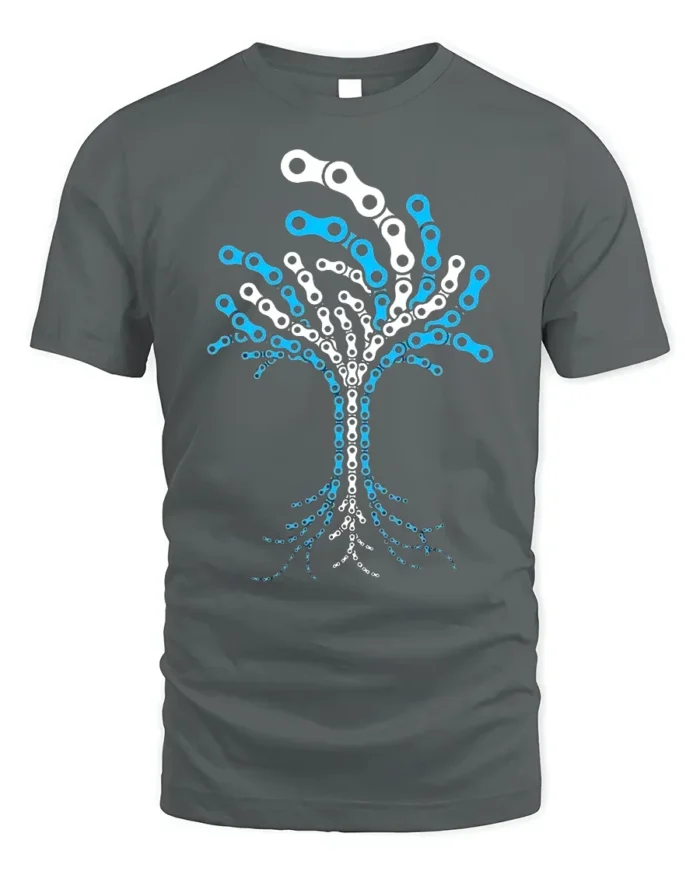 Tree of Life Bike Chain Graphic T-Shirt for Men - gray t-shirt on white background