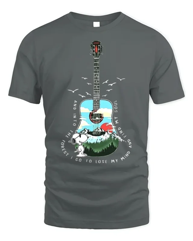 Snoopy Guitar Forest T-Shirt Nature Music Lover Tee - gray t-shirt on white background