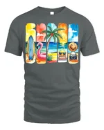 Colorful Summer Beach Vibes T-Shirt Fun Tropical Print - gray t-shirt on white background