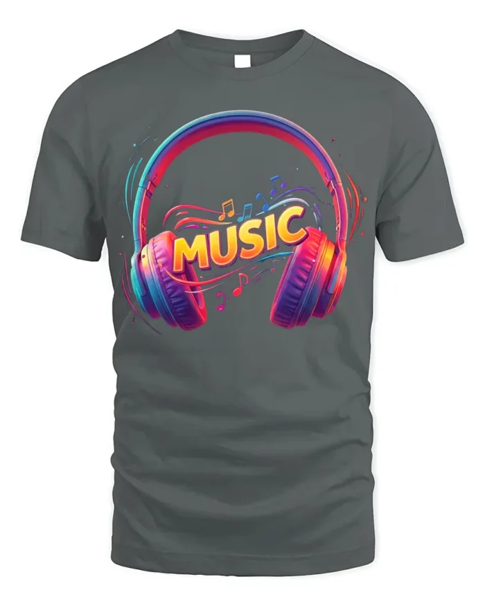 Colorful Music Headphones T-Shirt Vibrant Audio Vibes - gray t-shirt on white background