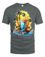 Relax on Beach T-Shirt with Palm Trees and Summer Drink - gray t-shirt on white background