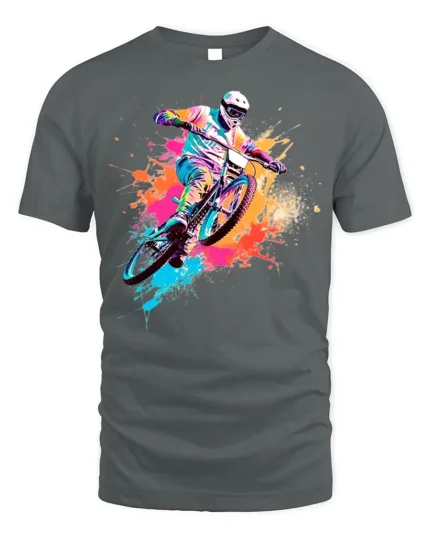 Color Splash Mountain Bike T-Shirt for Adventure Riders - gray t-shirt on white background