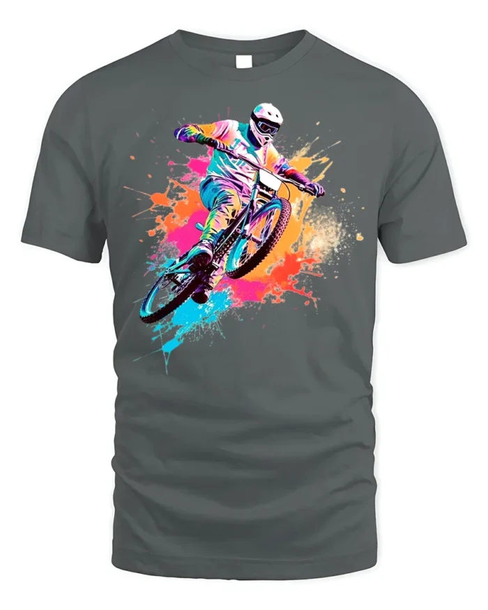 Color Splash Mountain Bike T-Shirt for Adventure Riders - gray t-shirt on white background
