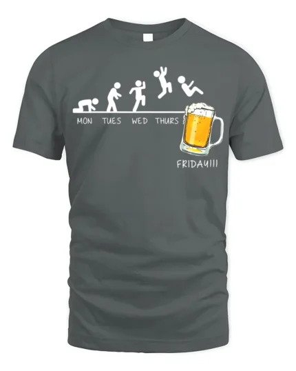 Funny Friday Beer Evolution T-Shirt for Weekend Lovers - gray t-shirt on white background