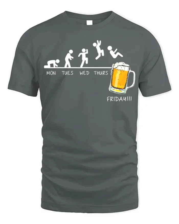 Funny Friday Beer Evolution T-Shirt for Weekend Lovers - gray t-shirt on white background