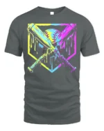 Dripping Neon Baseball Bats Graphic T-Shirt for Players - gray t-shirt on white background