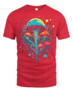 Psychedelic Mushroom Art T-Shirt Trippy Nature Vibes - red t-shirt on white background