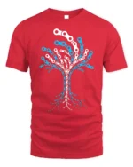 Tree of Life Bike Chain Graphic T-Shirt for Men - red t-shirt on white background