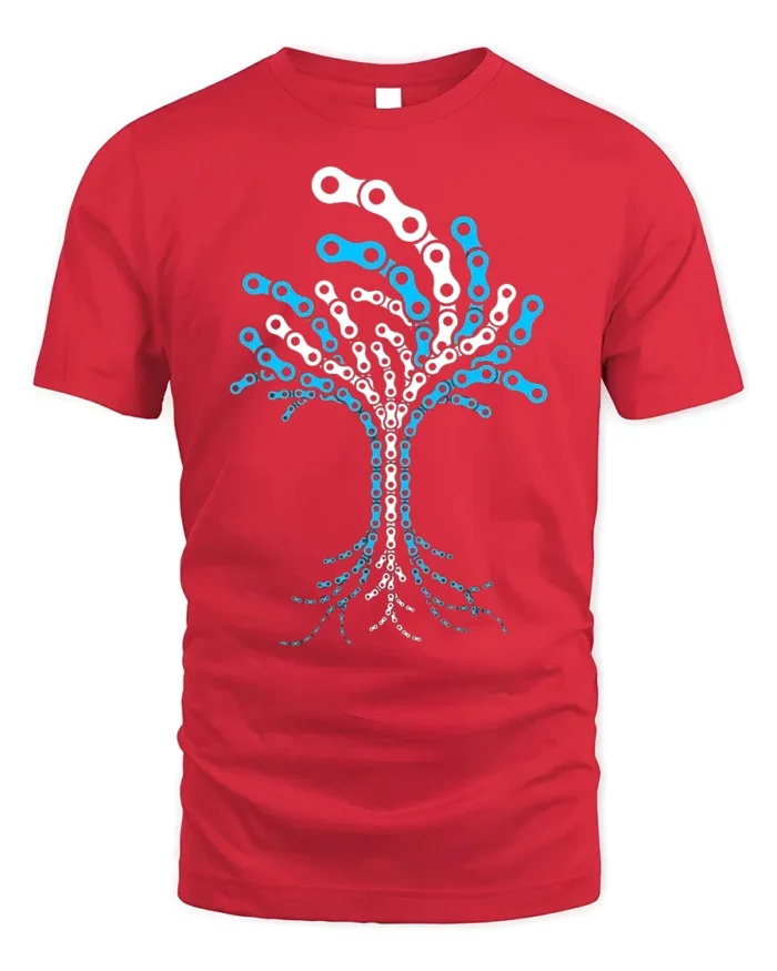 Tree of Life Bike Chain Graphic T-Shirt for Men - red t-shirt on white background