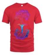 Dual Tree of Life T-Shirt Colorful Nature Graphic Tee - red t-shirt on white background