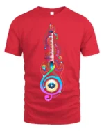 Colorful Music Lover T-Shirt Piano Treble Clef Design - red t-shirt on white background