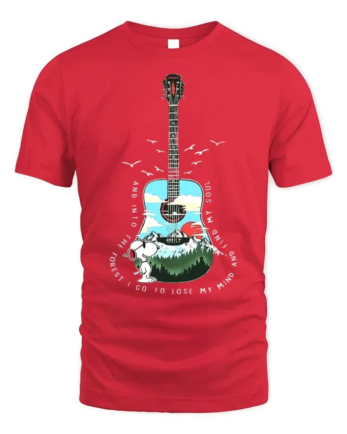 Snoopy Guitar Forest T-Shirt Nature Music Lover Tee - red t-shirt on white background