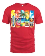 Colorful Summer Beach Vibes T-Shirt Fun Tropical Print - red t-shirt on white background