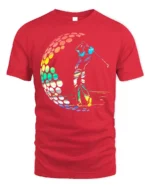 Colorful Golf Swing T-Shirt Retro Rainbow Golfer Tee - red t-shirt on white background