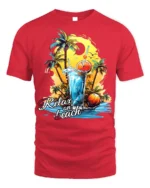 Relax on Beach T-Shirt with Palm Trees and Summer Drink - red t-shirt on white background