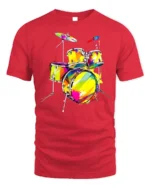 Colorful Drum Kit T-Shirt for Music Lovers and Drummers - red t-shirt on white background