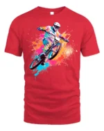Color Splash Mountain Bike T-Shirt for Adventure Riders - red t-shirt on white background