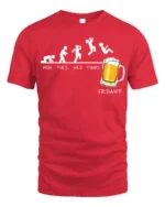Funny Friday Beer Evolution T-Shirt for Weekend Lovers - red t-shirt on white background