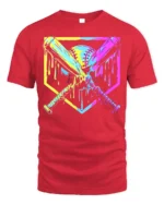 Dripping Neon Baseball Bats Graphic T-Shirt for Players - red t-shirt on white background