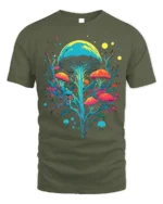Psychedelic Mushroom Art T-Shirt Trippy Nature Vibes - military green t-shirt on white background