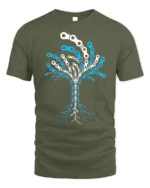 Tree of Life Bike Chain Graphic T-Shirt for Men - military green t-shirt on white background