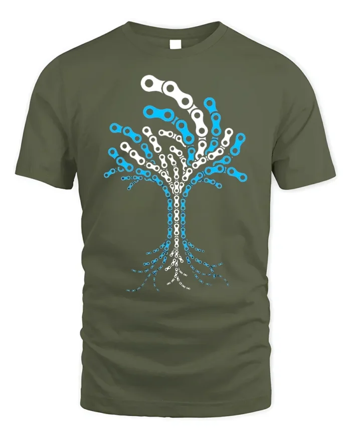 Tree of Life Bike Chain Graphic T-Shirt for Men - military green t-shirt on white background