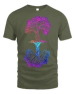 Dual Tree of Life T-Shirt Colorful Nature Graphic Tee - military green t-shirt on white background