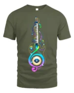 Colorful Music Lover T-Shirt Piano Treble Clef Design - military green t-shirt on white background