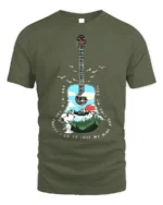 Snoopy Guitar Forest T-Shirt Nature Music Lover Tee - military green t-shirt on white background