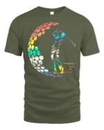 Colorful Golf Swing T-Shirt Retro Rainbow Golfer Tee - military green t-shirt on white background
